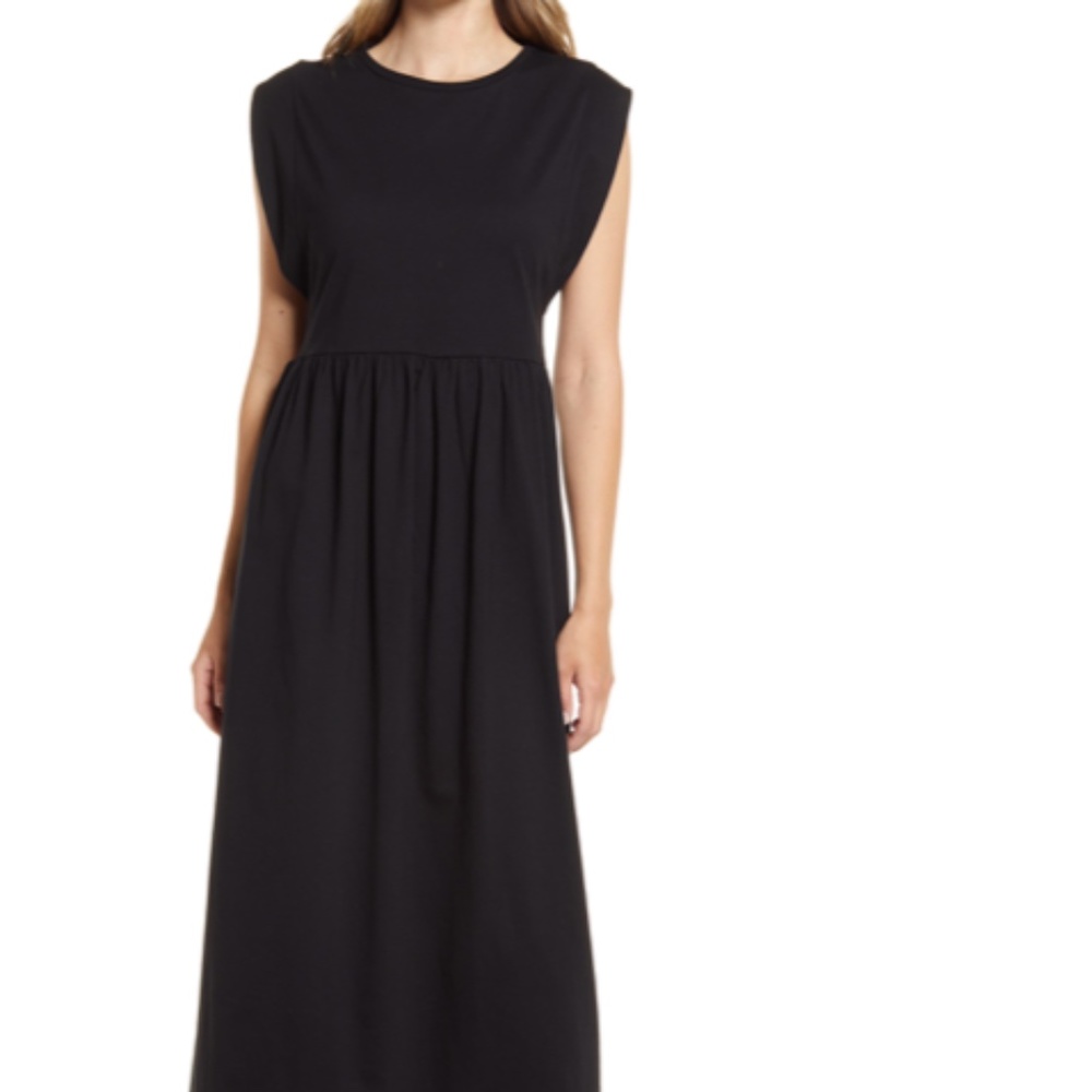 NWT Prim Easy Knit Cotton Midi Dress in Black
